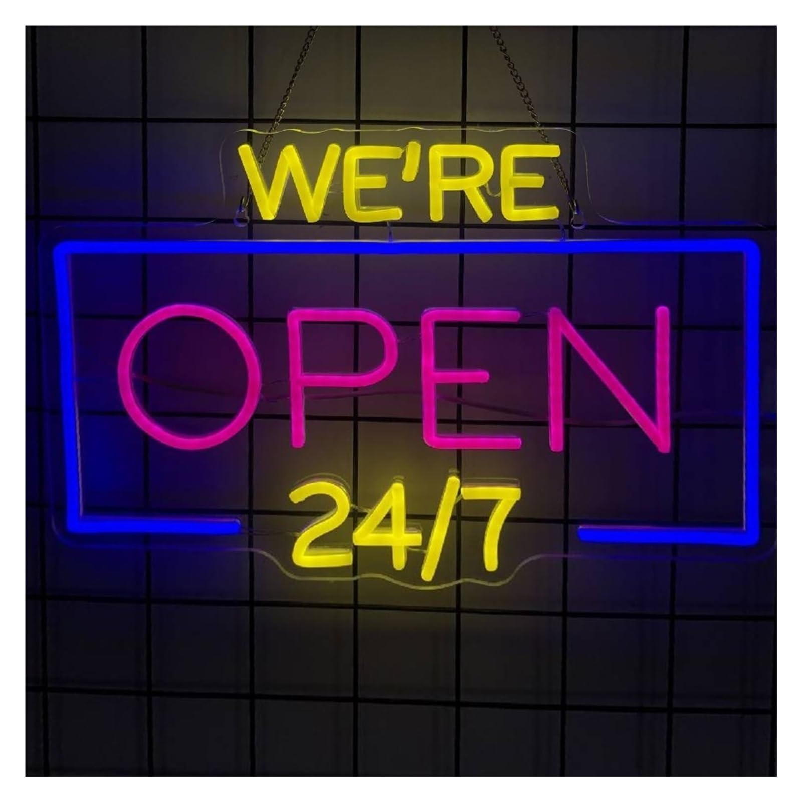 SHOUXI Sign Lamp We're Open 24/7" Neon Sign Dimmable LED Decorative Wall Light for Storefronts Bars Cafés Restaurants Hotels and Clubs 17.72inx12.2in