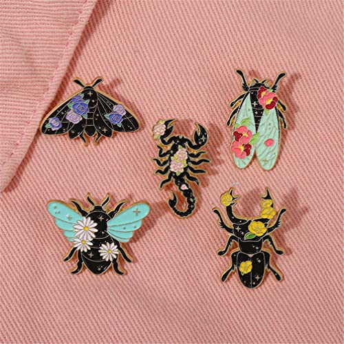 5pcs Floral Insects Enamel Pins Cartoon Insects Brooches Nature Moth Cicada Scorpion Brooch Bag Lapel Button Badge Funny Jewelry Gift for Kids Friends3