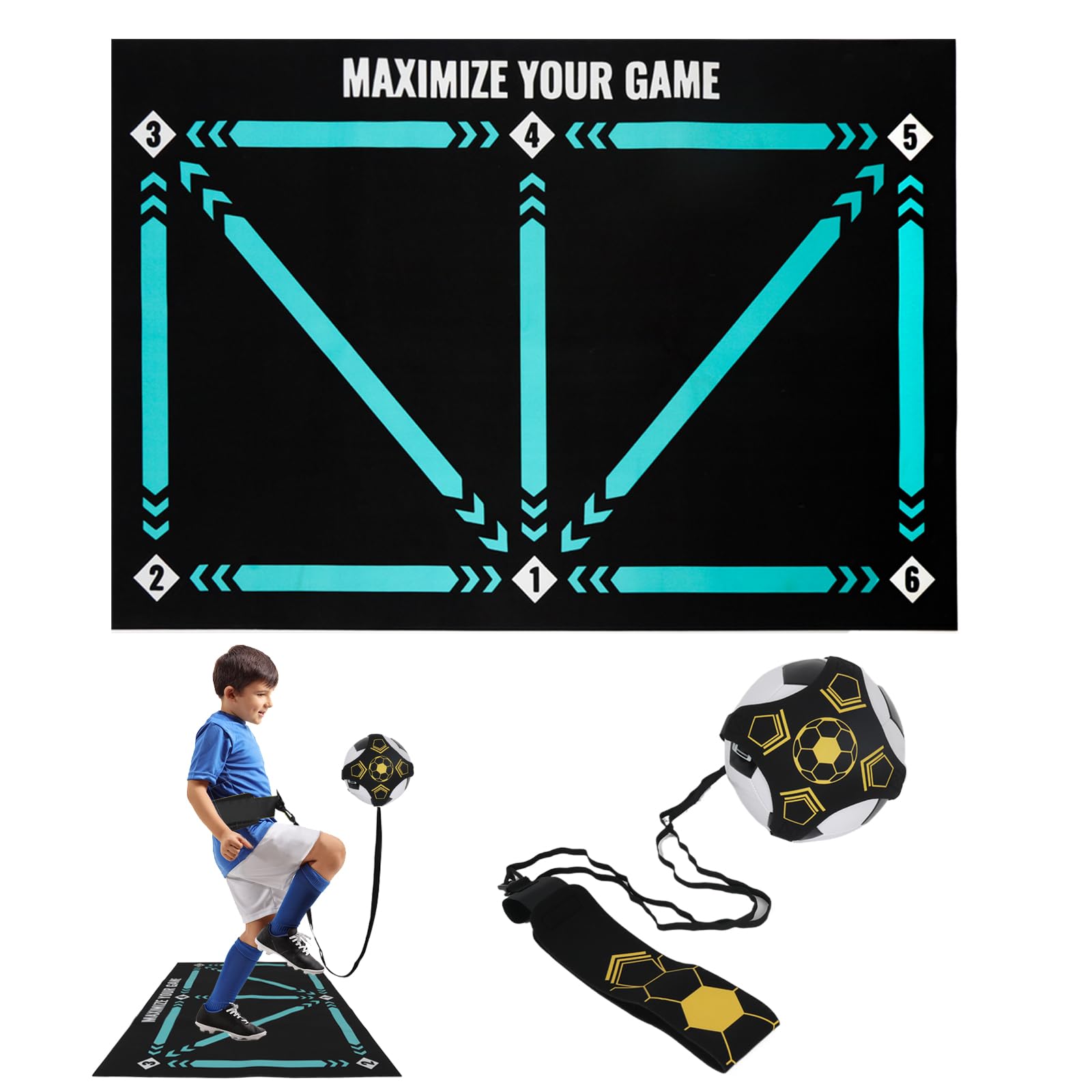 Alfombra de Entrenamiento de Fútbol 90 * 60cm Tapete de Entrenamiento para Fútbol Antideslizante Silenciosa con Cinturón Ajustable para Aficionados al Fútbol Principiantes y Juniors