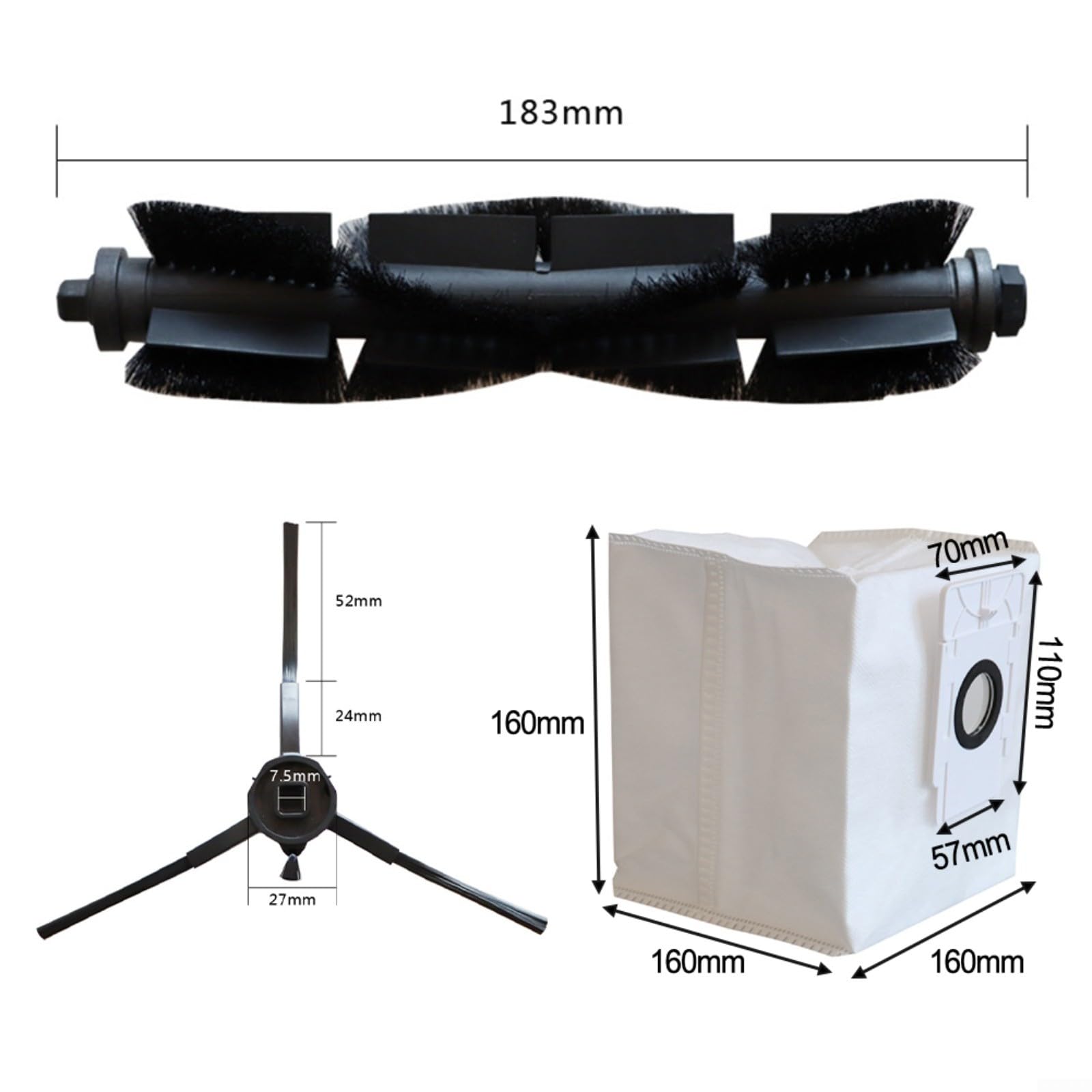 Brosse à Rouleau De Remplacement Pour Robot Aspirateur Verefa L11 Pro - Accessoire Principal Noir