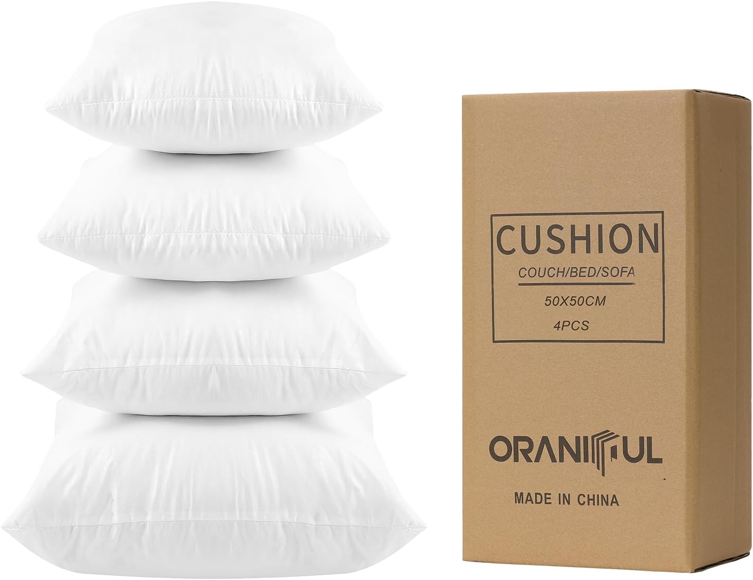 ORANIFUL Cushion Filler 50x50 Set for 4 Square with Cotton Cover Euro Decoration Cushion Inner 7D Hollowfibre Filling Throw Pillows Inserts for Sofa/Couch/Bed/Indoor/Office Decor