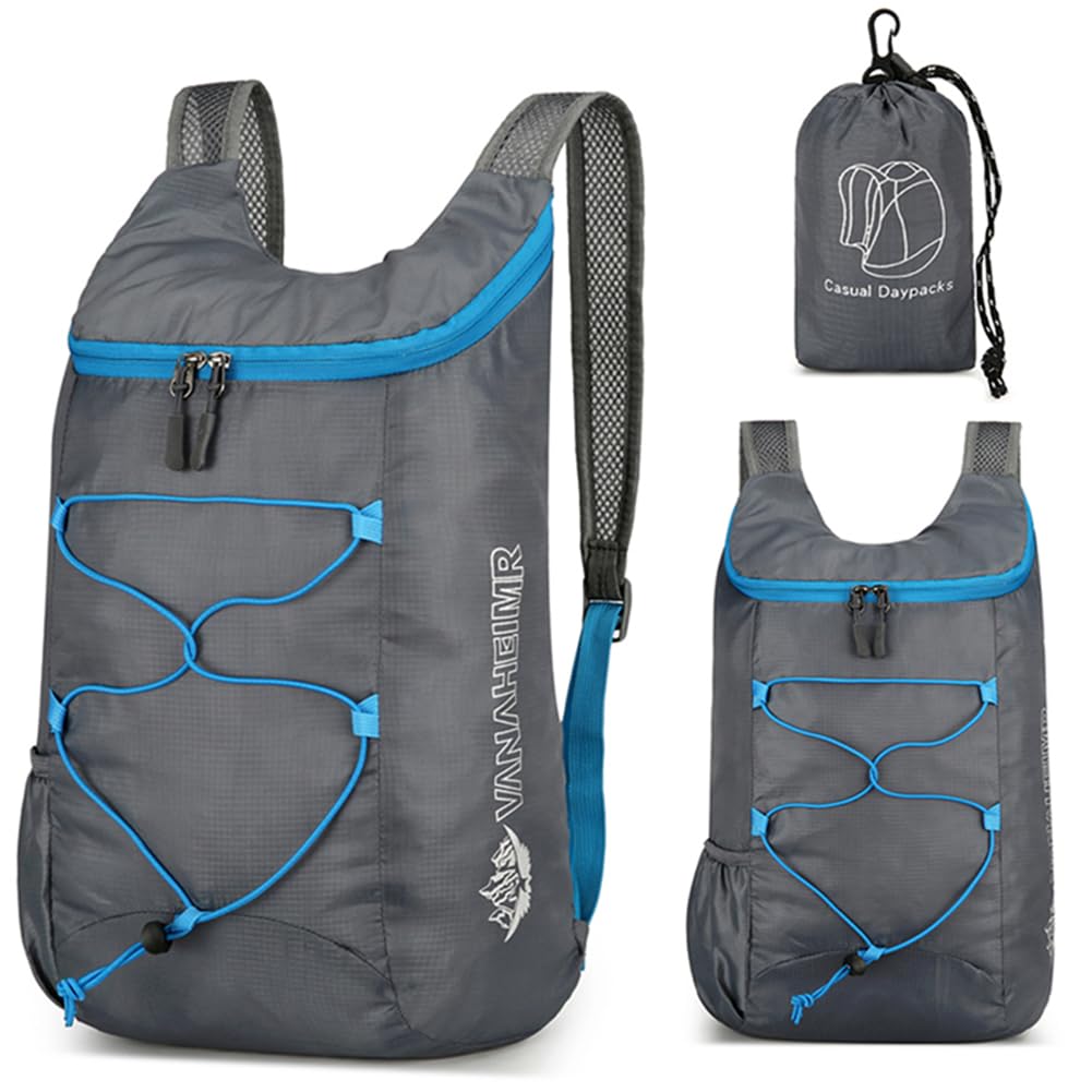 Fiorky Men's Grey Ultra Lightweight Foldable Backpack: 10L Portable Backpack Mountaineering Bag For Wo, Splashproof Travel Daypack For Outdoor Sport Biking Hiking Climbing Cycling Knapsack