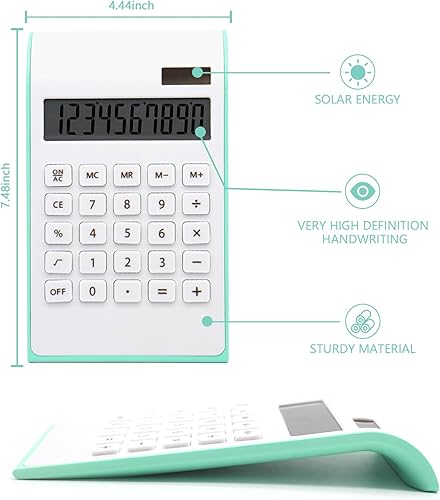 Miniatura 3 de Calculadora verde azulado, suministros y accesorios de oficina UPIHO Green, calculadora de oficina básica de batería solar de 10 dígitos,