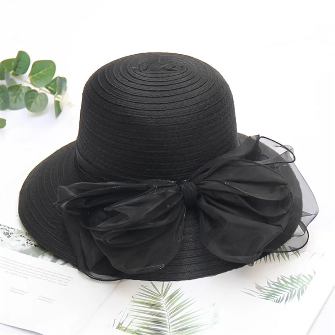 Yeuyyben Elegante cappello da donna estivo in organza a tesa larga cappelli per protezione solare per le donne chiesa matrimonio spiaggia cappello da sole pieghevole