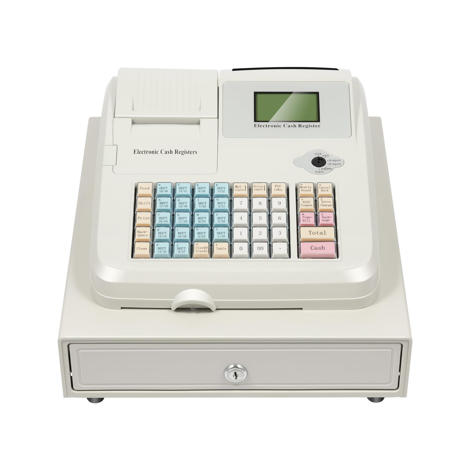 IOUSSJC 48 Keys Electronic Cash Register, Commercial Cash Register Can Be Connected to Various Devices, Such As Barcode Scanners, Small Ticket