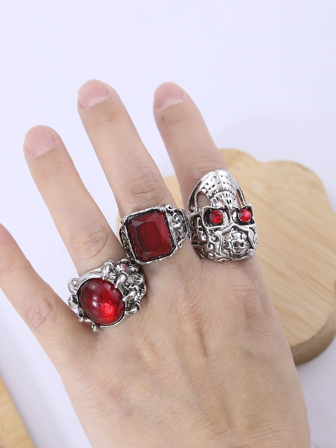 Punk Gothic Skull Rings for Men Women Chunky Vintage Skull Ring Set Gothic Halloween Dark Rings Stackable Skull Ring Set for Men Women - Image 3