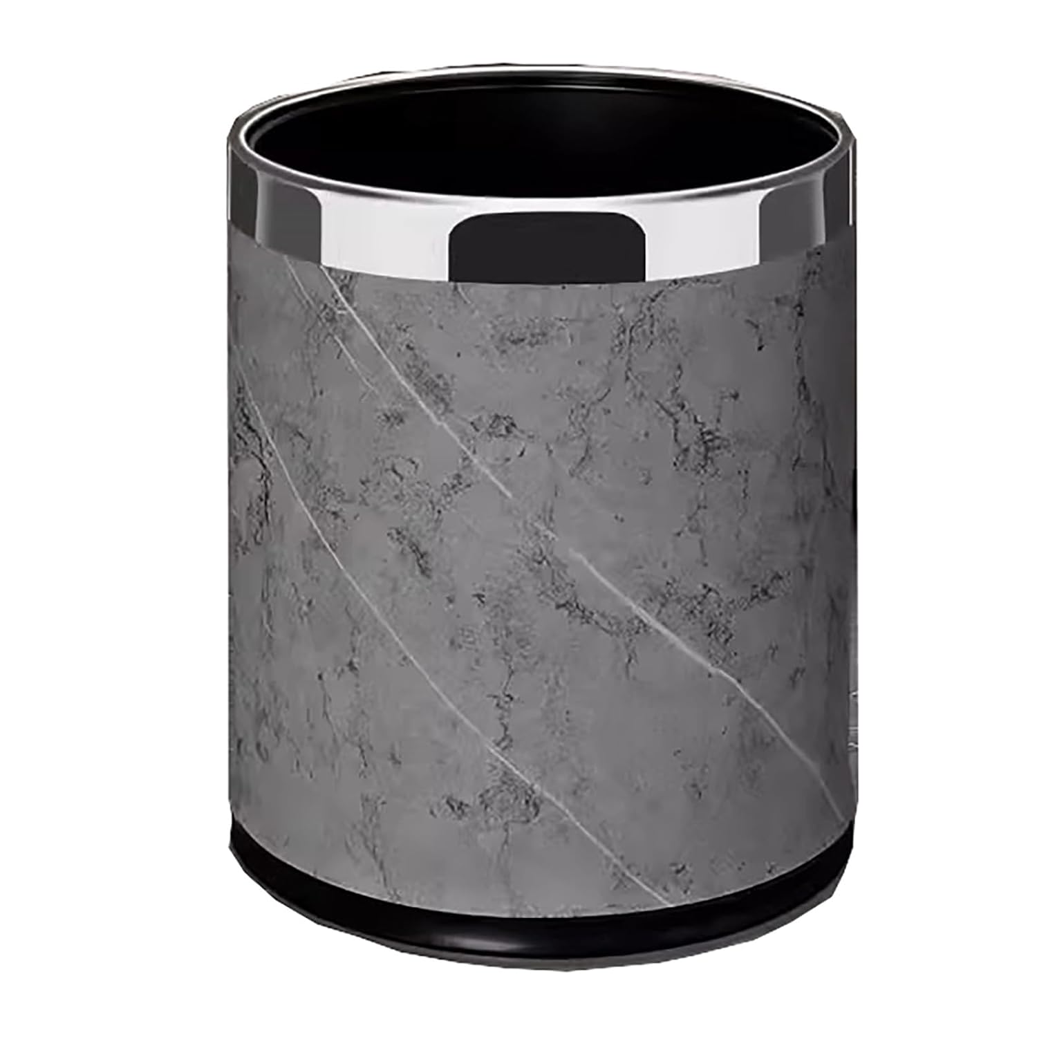 Luxury Metal Waste Bin 10L, Double Layer Trash Can PU Leather Covered Round Wastebasket Dust Bins for Kitchen Bathroom Hotel Office (Silver Grey)