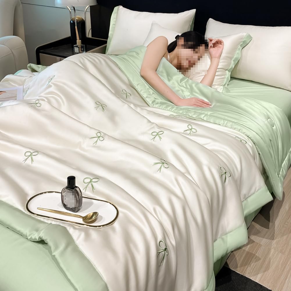 Colcha Acolchada Edredones Reversible De Aire Acondicionado, Transpirable Suave Manta Verano, Cubrecama Refrescante para Cama Matrimonio Dormitorio (Green B,200 * 230cm)