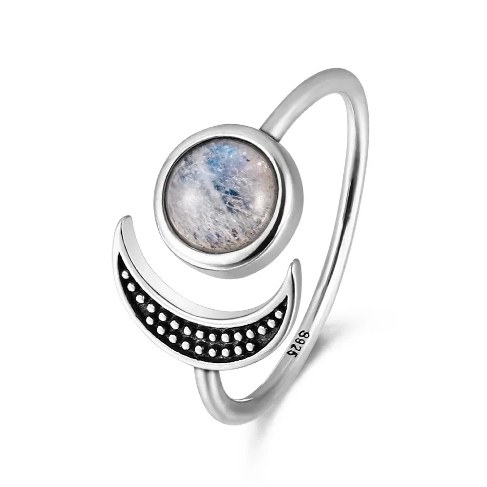 Anello Anelli Gioielli Donna Uomo Anelli Regolabili in Pietra di Luna Naturale per Donna, Colore Argento, A Forma di Luna, Gioielli Raffinati per Feste E Anniversari