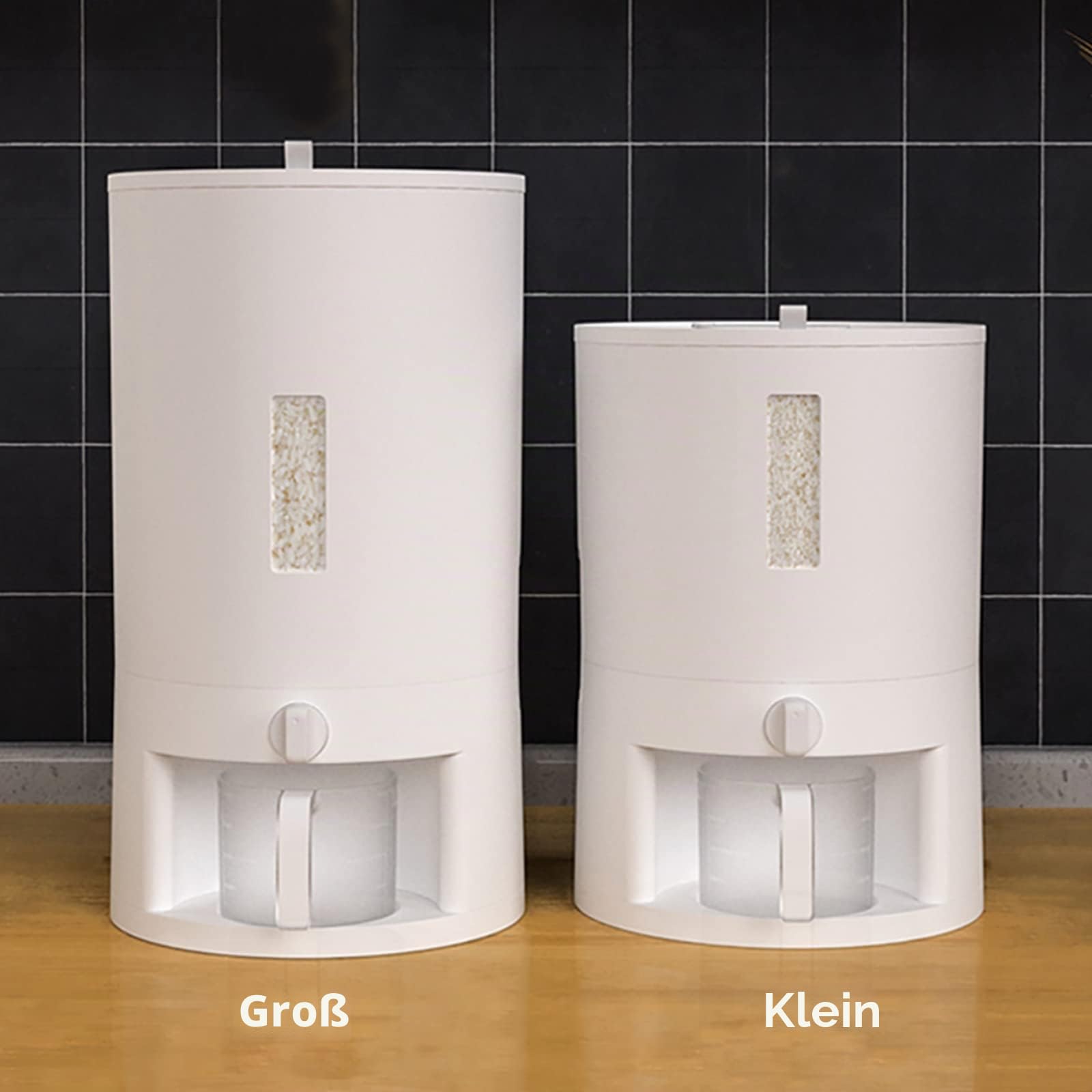 Reisspender Lebensmittelspender Müslispender Küche Luftdicht Behälter mit Deckel und Messbecher für Schwarzem Reis, Bohnen (20L)