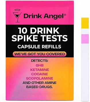 Drink Spike Test Kits - 10 Pack Discreet On-The-Go Drug Testing Kits for Ketamine and GHB | Clinically Tested Drug Tests for All | Anti Spike Tests | Drink Spiking Prevention Refill Pack