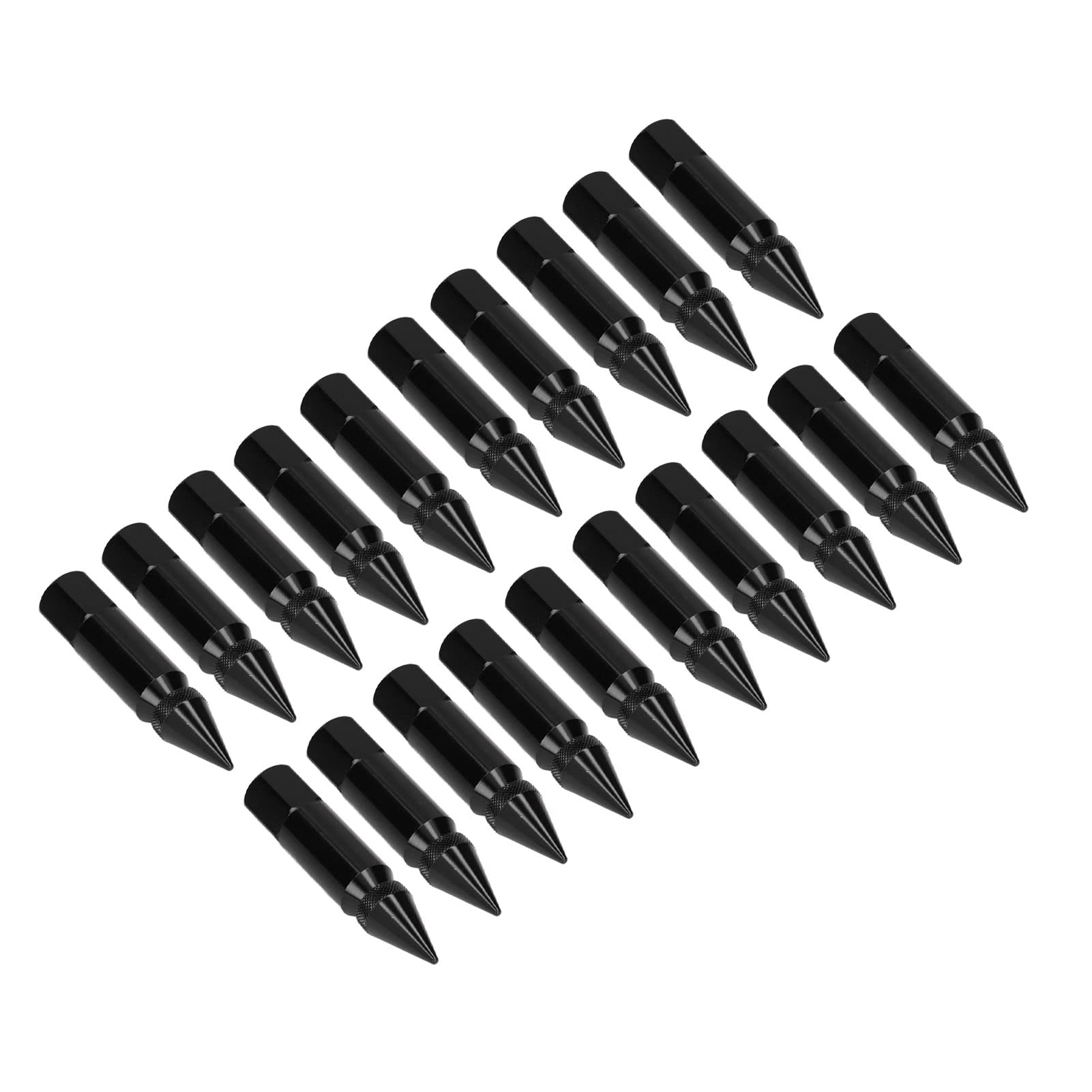 Dadi a Spillo, Dadi Universali per Cerchi da Corsa M12x1.5 da 20 Pezzi Dadi a Punta in Lega di Alluminio da 90 Mm con Accessori per Chiavi a Bussola(Nero)