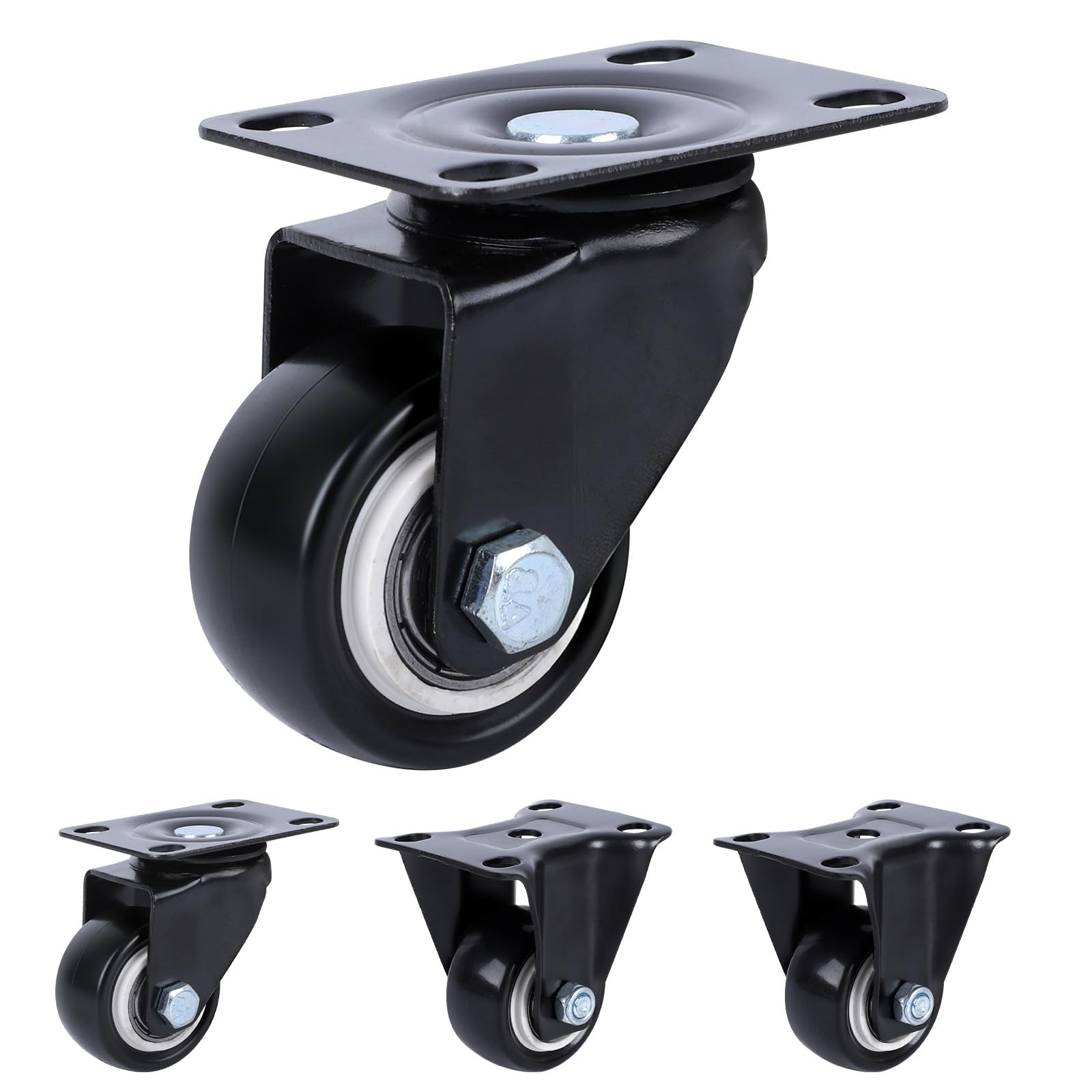 Nfbcxutkw 2 Rigid + 2 Swivel Casters 1.5 Inch Heavy Duty Casters Set Of 4, 2 Rigid + 2 Swivel, Black Pu