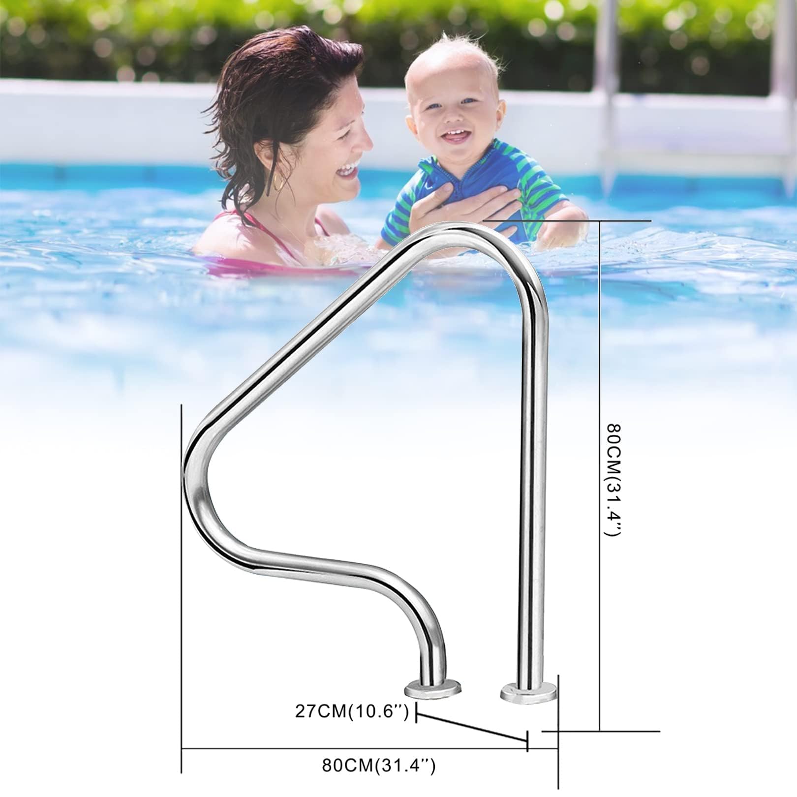 ZWLI Pool handlauf Premium Sicherheitsgriff aus Edelstahl 304 für eingelassene Schwimmbecken | Beckenschiene | Pool-Treppengeländer | Einfach zu installierender Haltegriff Pool haltegriff