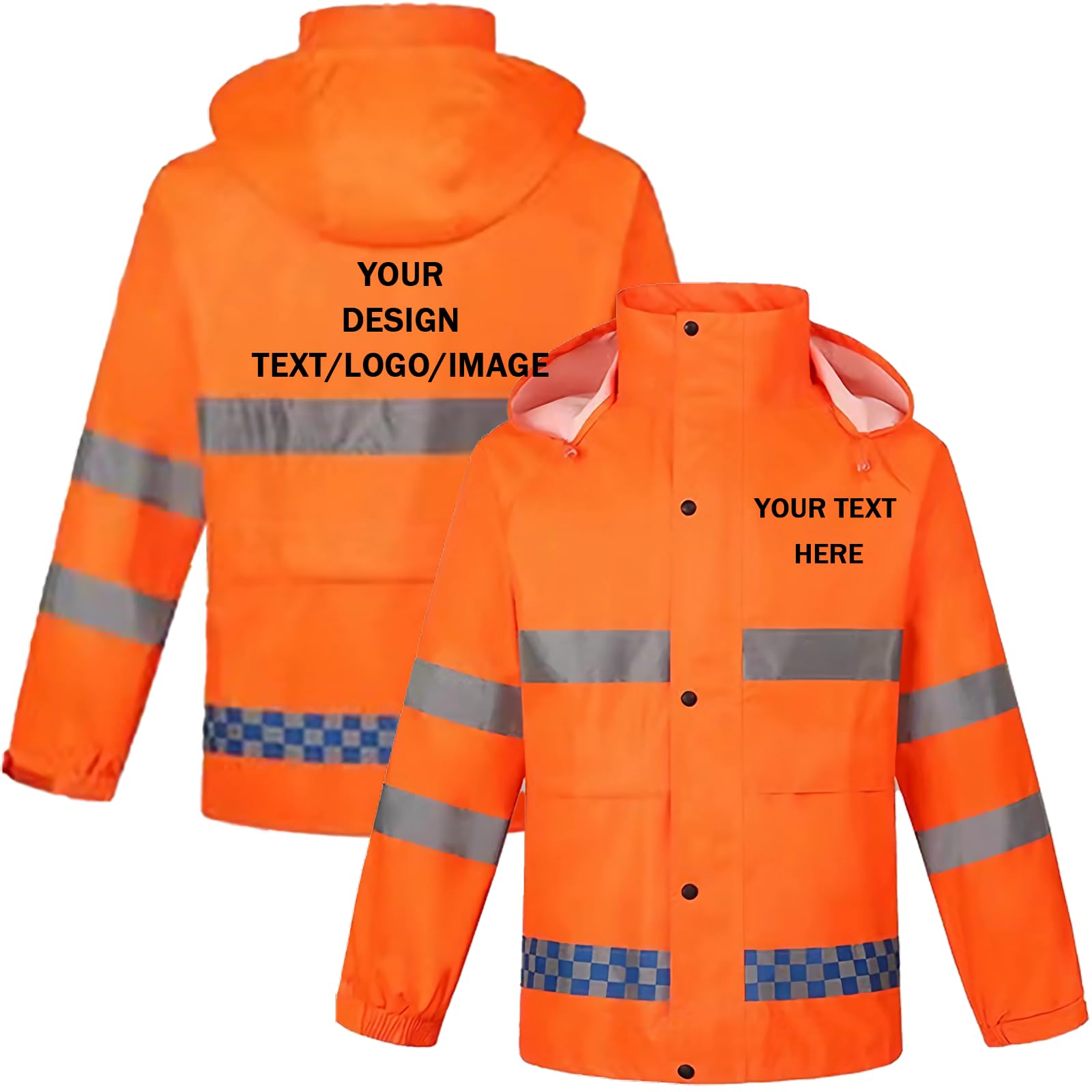 Chaqueta impermeable personalizada de alta visibilidad para hombre, logotipo/foto/texto personalizado, ropa de trabajo resistente al viento, ropa de trabajo con capucha y tira reflectante