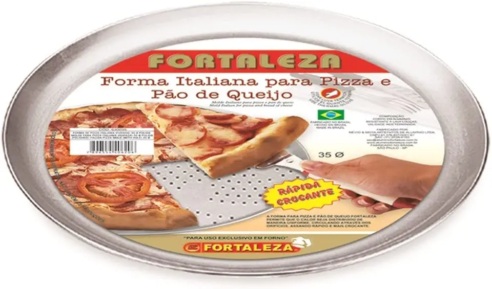 Forma Pizza Ital. 35 Furada Pá Alumínio Fortaleza Polido