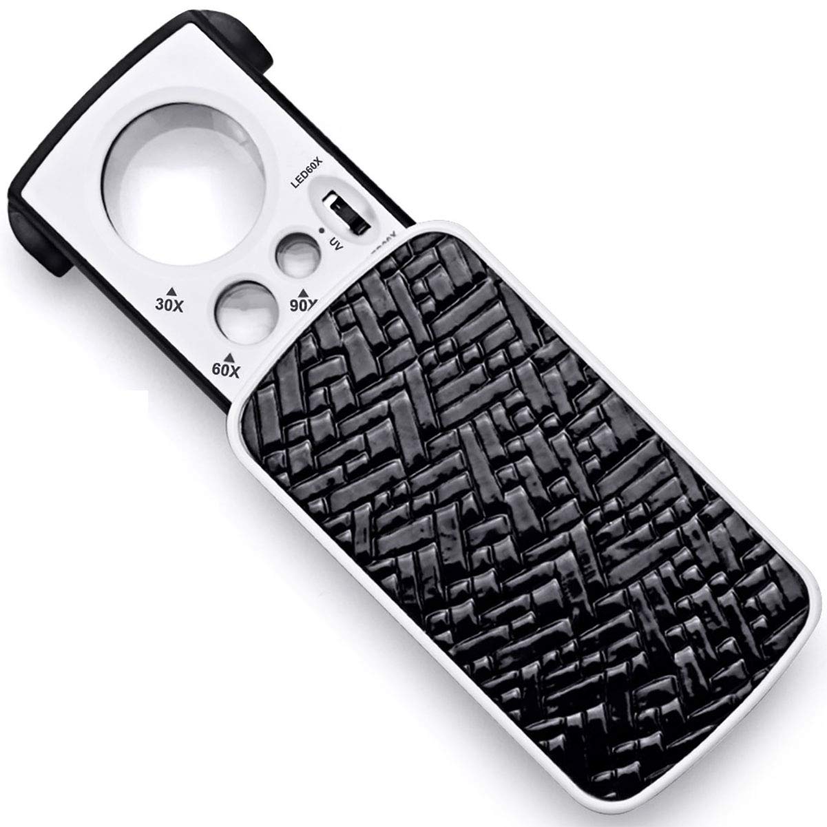 Jewelers Loupe, Jewelry Loupe Magnifier with UV LED Light, 30X 60X 90X Jewelers Eye Loupe Jewelry Magnifier for Gems Jewelry Rocks Stamps Coins Watches Hobbies Antiques Models Photos