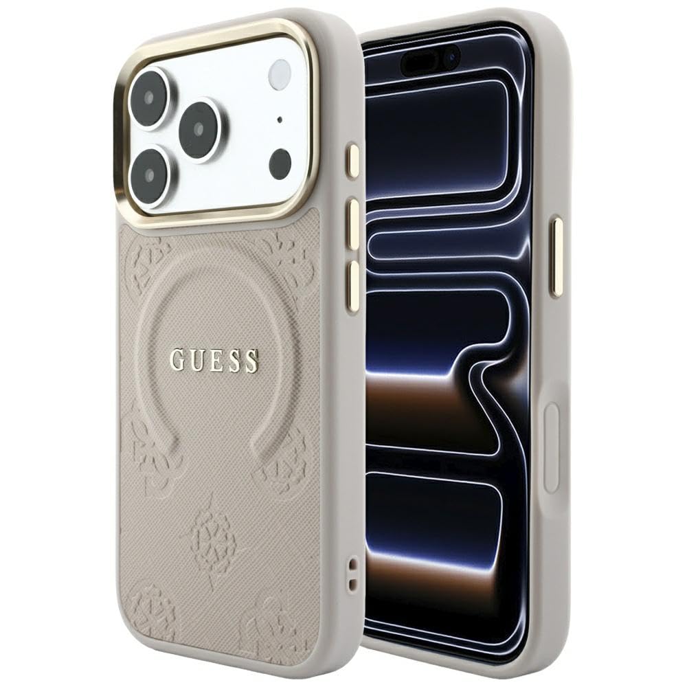 CG MOBILE Guess Saffiano Pivoines & Anneau Compatible avec MagSafe Coque pour iPhone 18 Pro Max / 17 Pro Max (Rose)