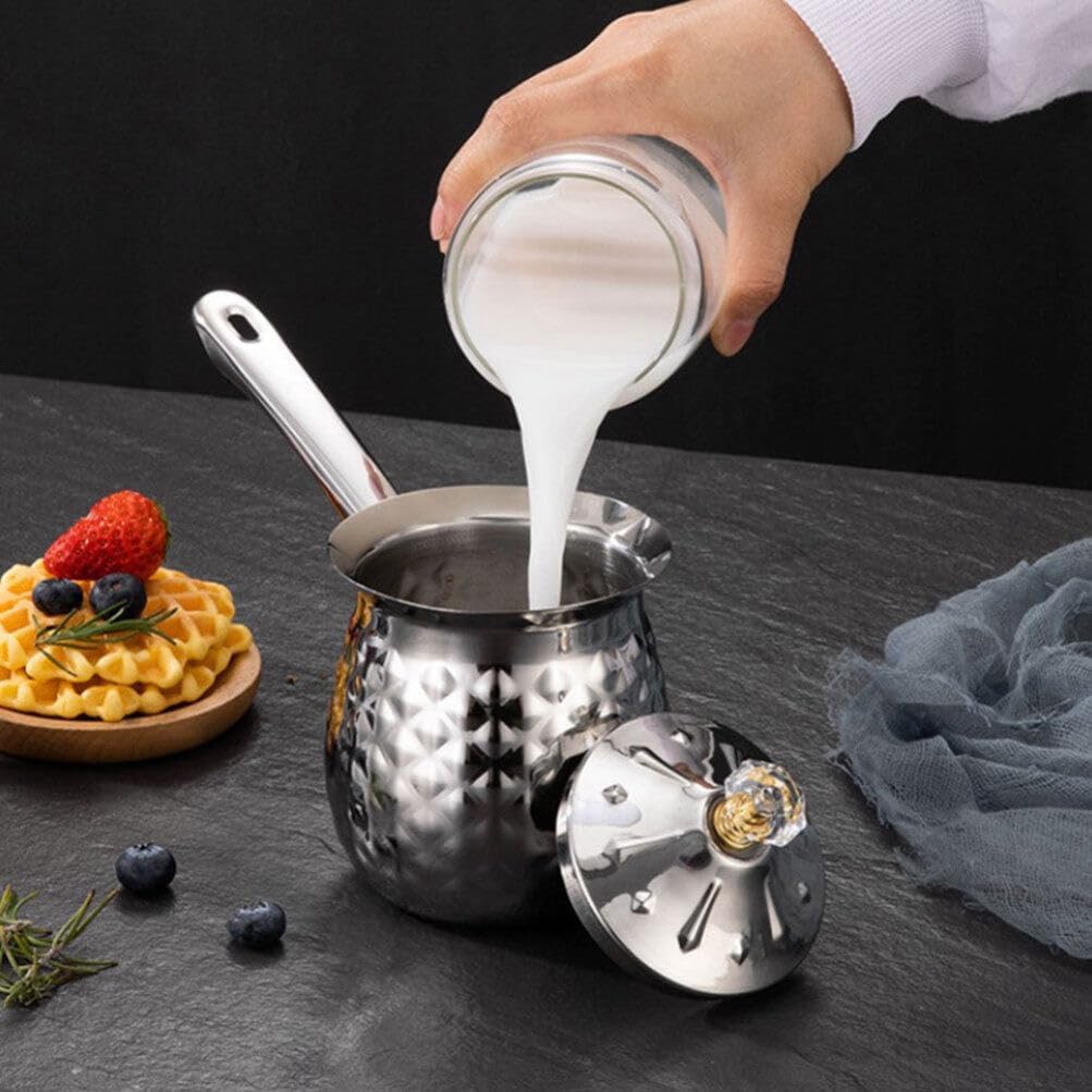 Turkish Coffee Pot Arabic Coffee Maker Hammered Stainless Steel Cezve Jezve Ibrik Ki Stove Top Mini Saucepan Chocolate Milk Warmer with Spout 200ml