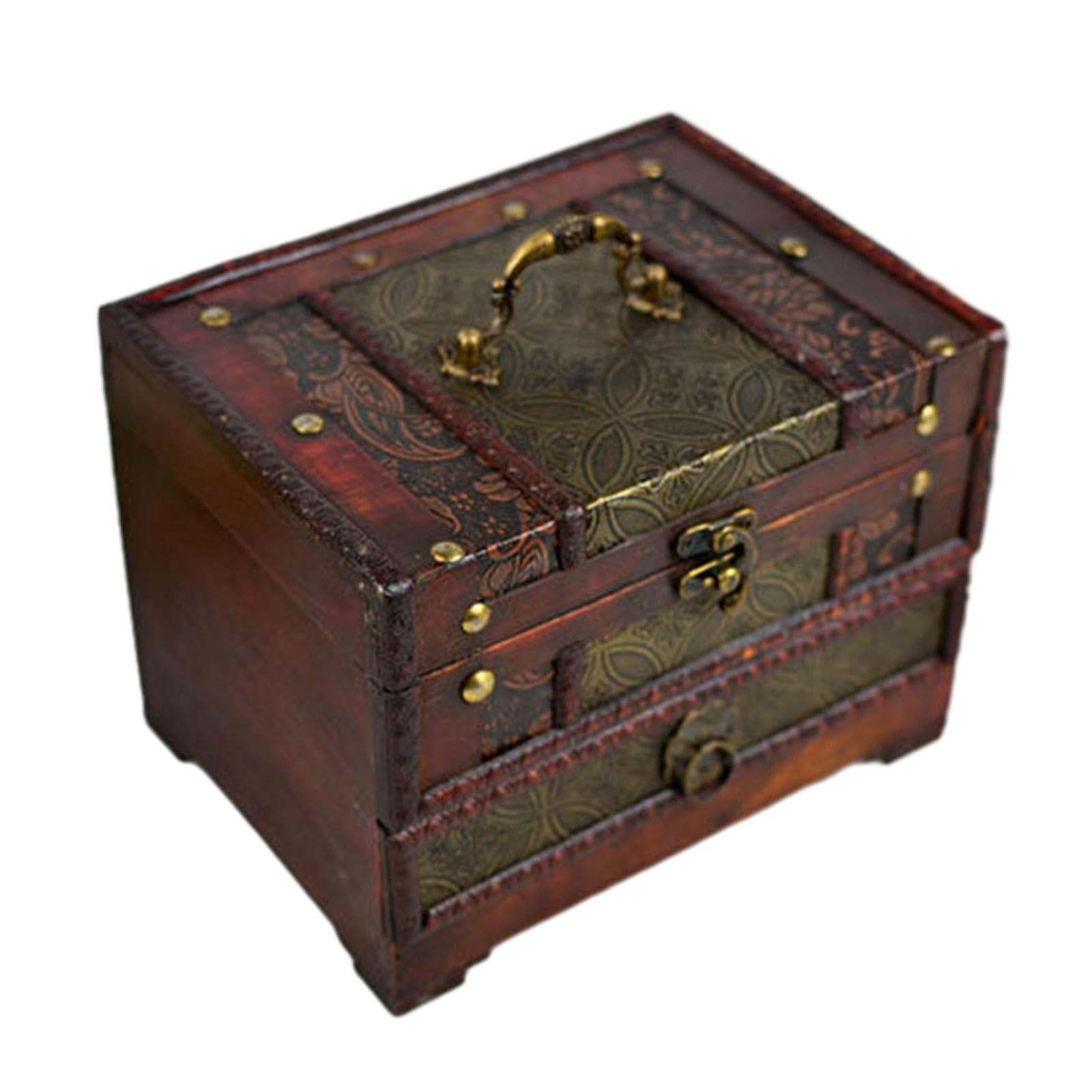 PIXZCSA Jewelry Case Vintage Wooden Jewelry Box Large Capacity, Style B