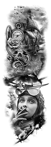 Miniatura 6 de Tatuajes temporales de mangas militares, tatuajes militares negros de brazo completo, tatuaje de brazo para hombre, 8 hojas