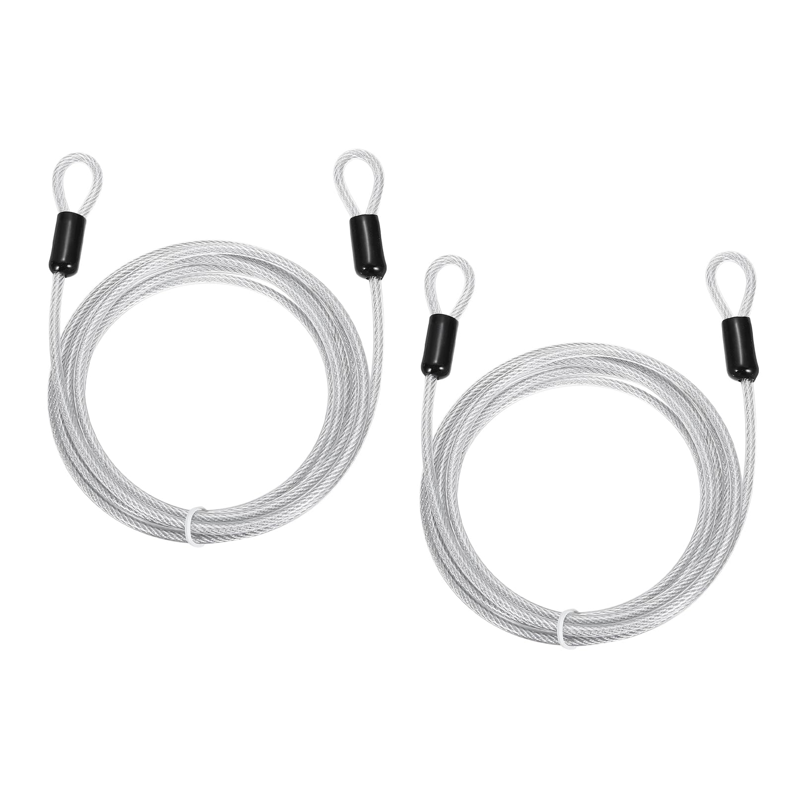 PATIKIL Security Cable Lock (4mm x 2.5m, 8.2ft 70lb Load Capacity, Clear)(2 Pcs) Vinyl Coated Stainless Steel Flexible Wire Rope Safety Cable Luggage Lock with Double Loops