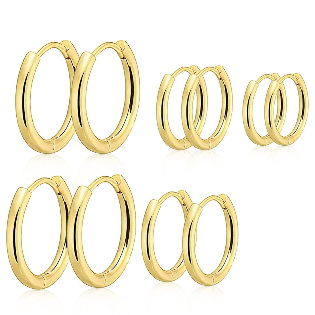 JEYORZY 5 paia Orecchini Acciaio Inossidabile di Orecchini Cerchio Piccoli per Uomini e Donne Ipoallergenici Set, leggeri, cartilagine, Orecchini Uomo Cerchio 8-16mm (Oro)