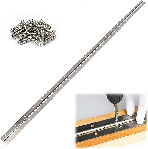 Muzata Paquete de 1 bisagra de piano de acero inoxidable resistente de 71 pulgadas con agujeros para caja de almacenamiento de puerta de barco, 2