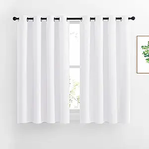 NICETOWN White Small Window Curtain 54 inches Length - (50% Blackout) Thermal Insulated Solid Grommet Sound & Light Reducing Room Darkening Drape for Kitchen/Cafe (1 Panel, W52 x L54)