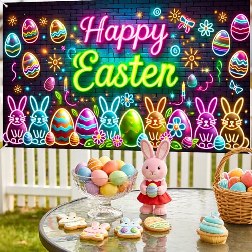 Image of Nuxovilar Neon Easter Eggs Banner 43x71in Polyester