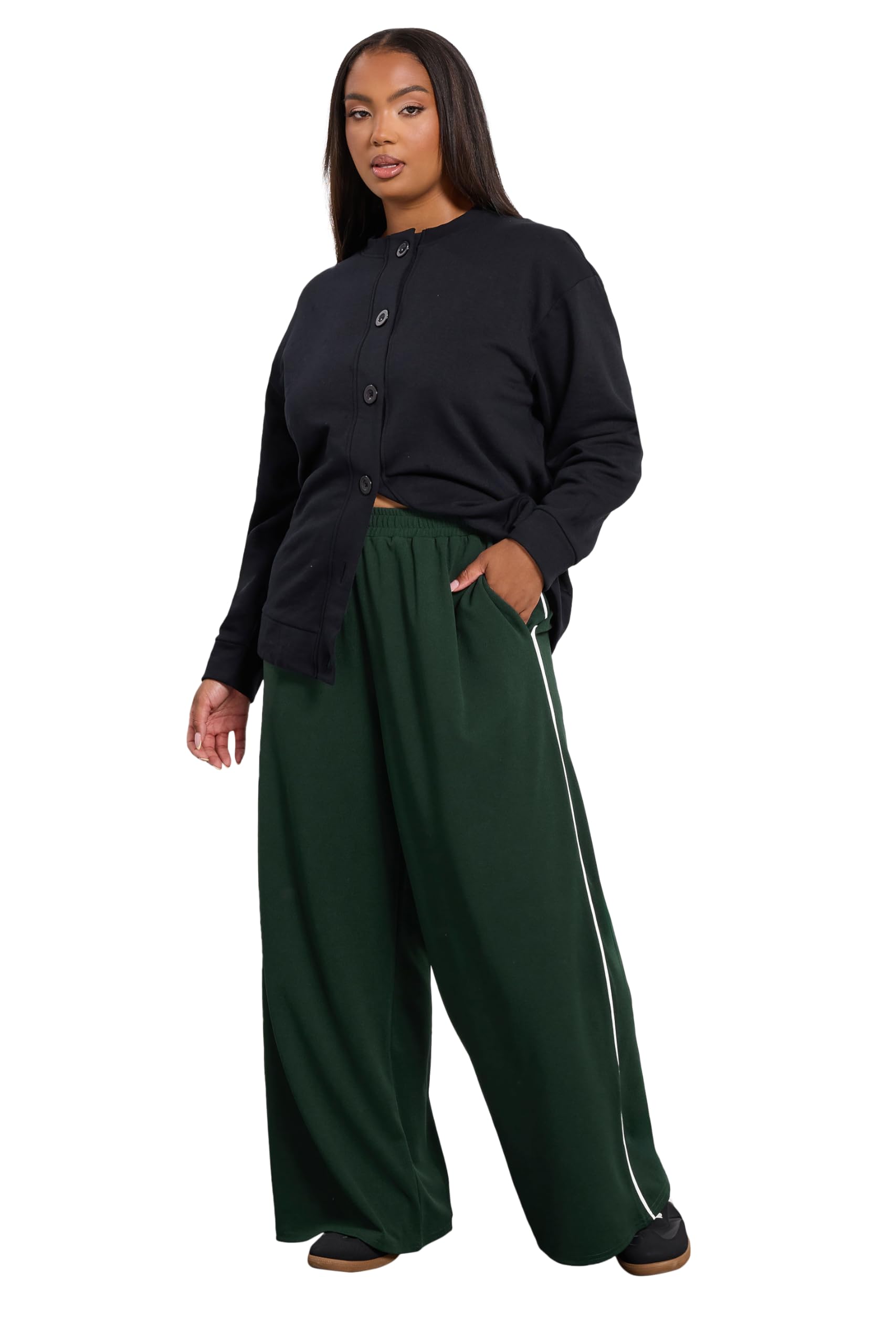 Yours Women's Dark Green Wide Leg Trousers In | Size: 22/24