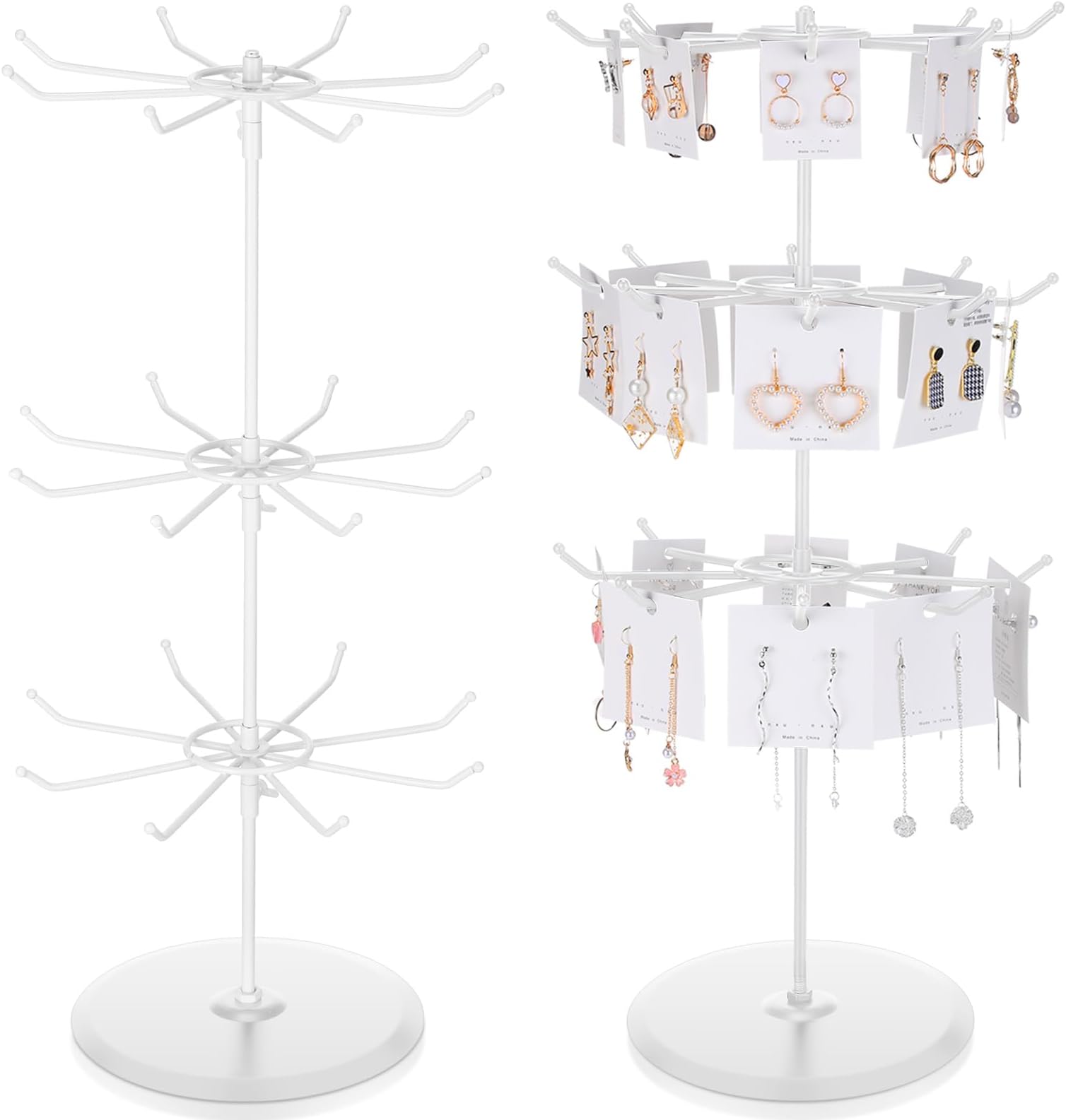 2 Pieces Retail Display Stands 3 Tiers Spinner Display Racks Countertop Rotating Keychain Craft Show Stands Heavy Duty Adjustable Vendor Display Supplies for Mall Exhibition Store Showrooms (White)