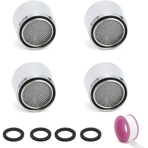 Kitchen Faucet Aerator,22mm /0.87 Inch Female Threaded Brass Housing Aerator with Plumber's Tape, Polished Chrome, 4 Pack