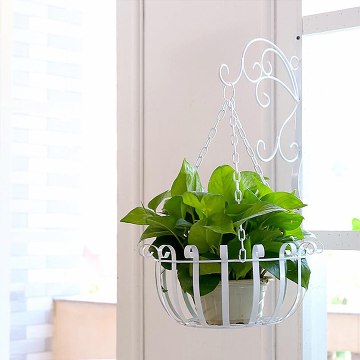 SOLUSTRE Soporte de Macetas Colgante de Hierro Blanco para Pared Diseño Clásico Europeo, Fácil de Instalar y Limpiar, Adecuado para Decoración de Jardín y Balcón