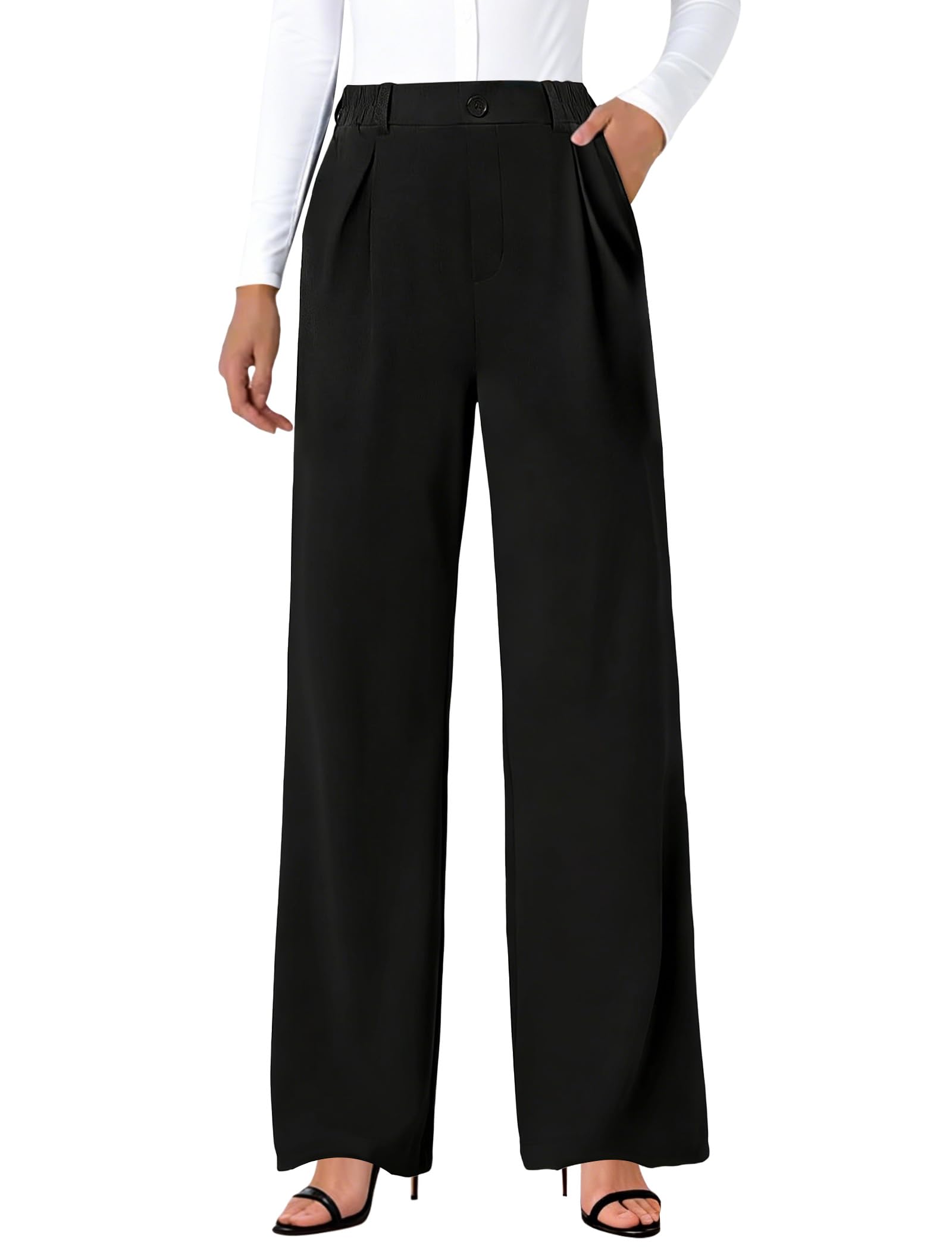 Wide Leg Dress Pants for Women High Waist Casual Pants Stretch Slacks with Pockets
