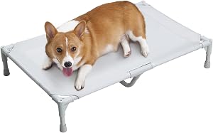 Love&go Elevated Dog Bed with Metal Frame, Cooling Raised Pet Cot for Dog and Cat (M - Gray Bed, Medium - 75x49x14 cm)