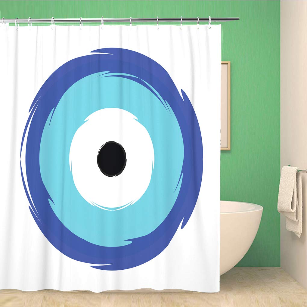 Awowee Decor Shower Curtain Greece Greek Blue Evil Eye Symbol of Protection Amulet 180x200cm Polyester Fabric Waterproof Bath Curtains Set with Hooks for Bathroom