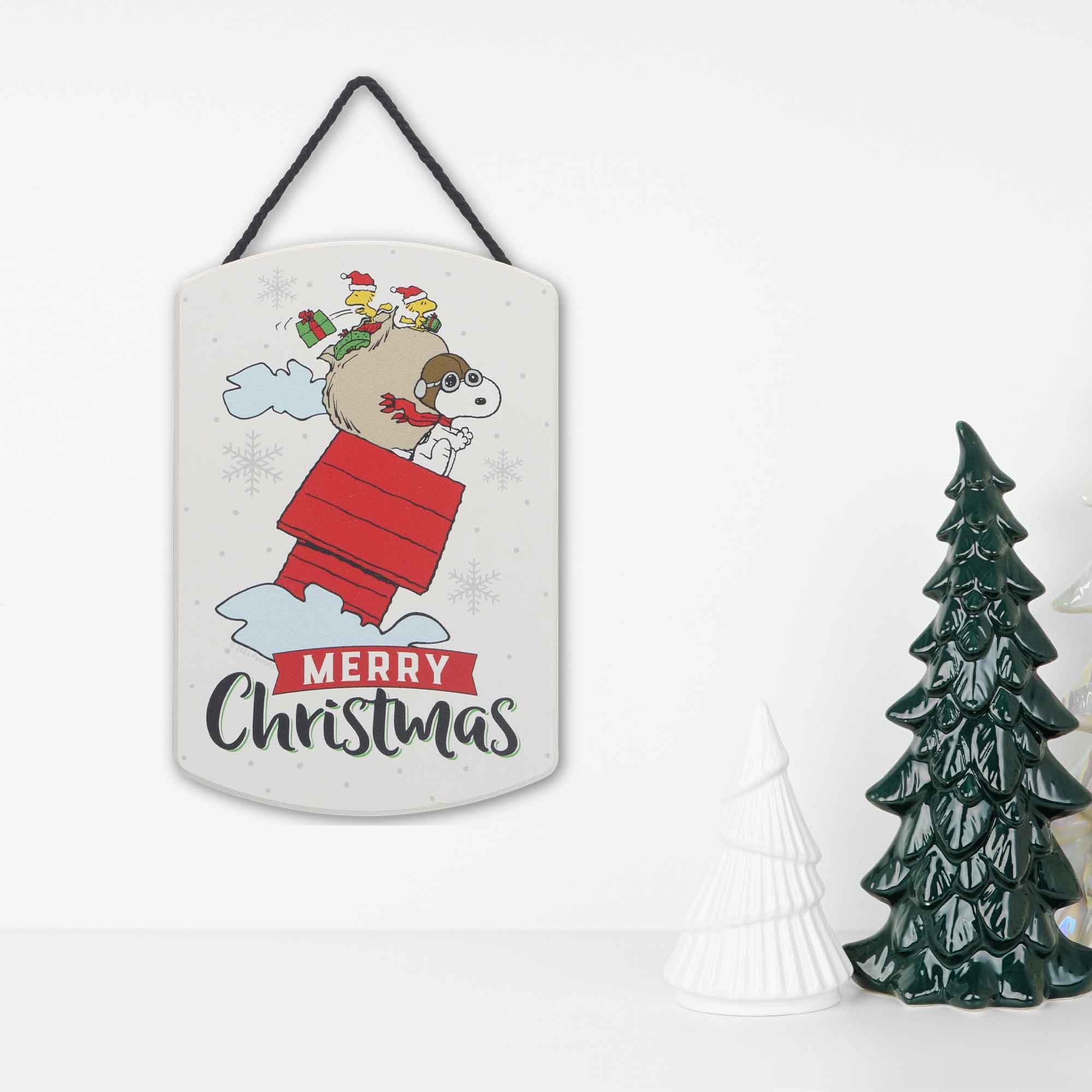 Peanuts Snoopy Flying Ace Decorazione Da Parete In Legno Per Natale 31x45 Cm
