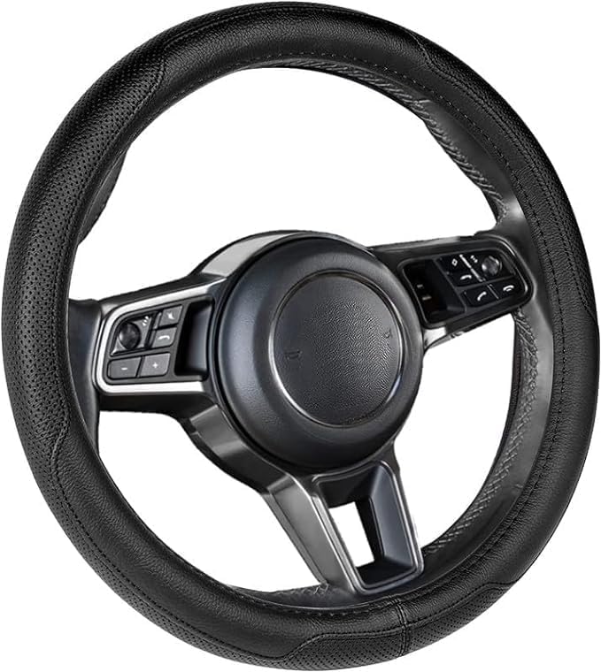 Rauto Black Edition Luxury Control Skin for Steering Wheel 14.5?15 Inch | Breathable, Slip-Lock Design for All Cars for Yaris 2019