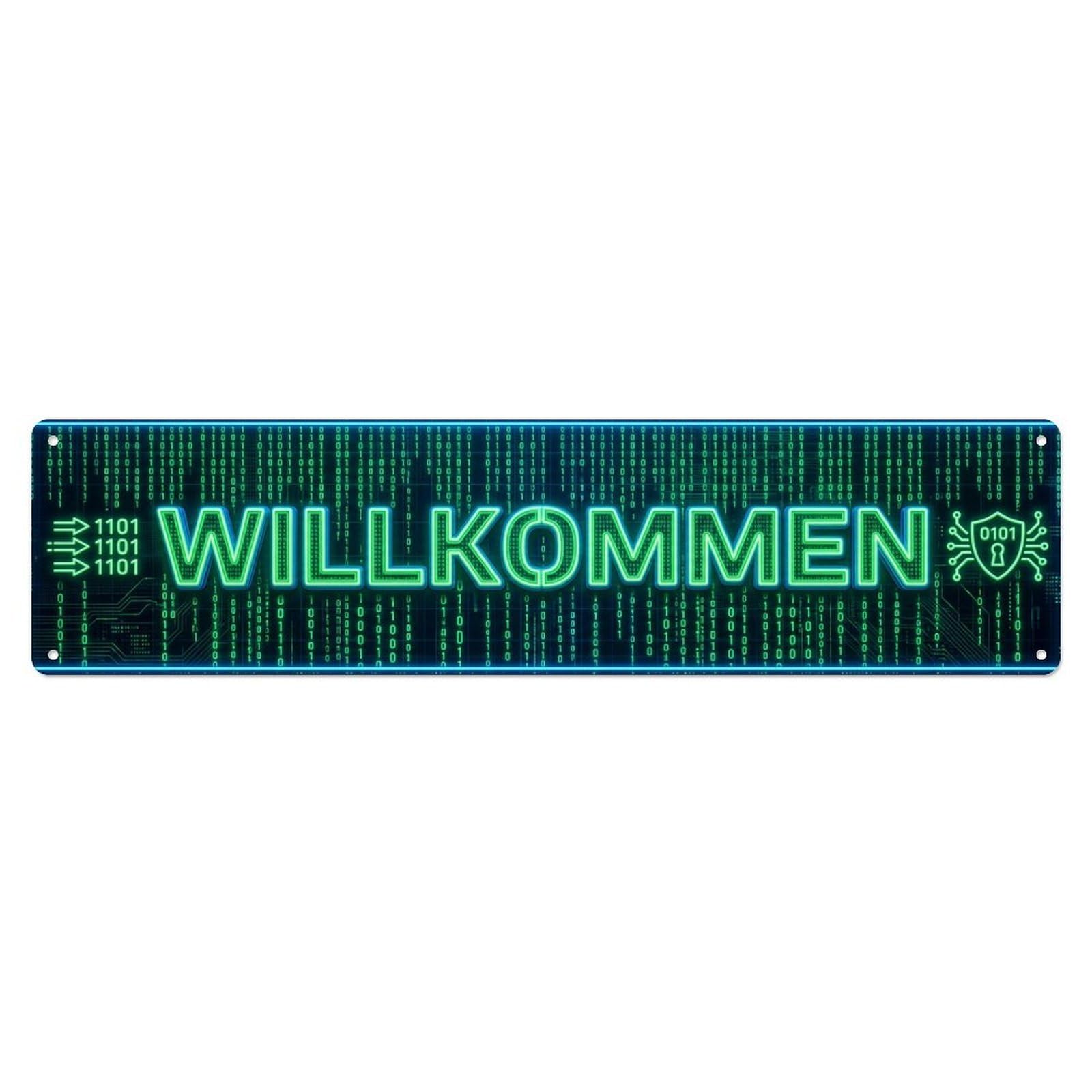 Neon Binary Code Matrix Welcome Metal Tin Sign