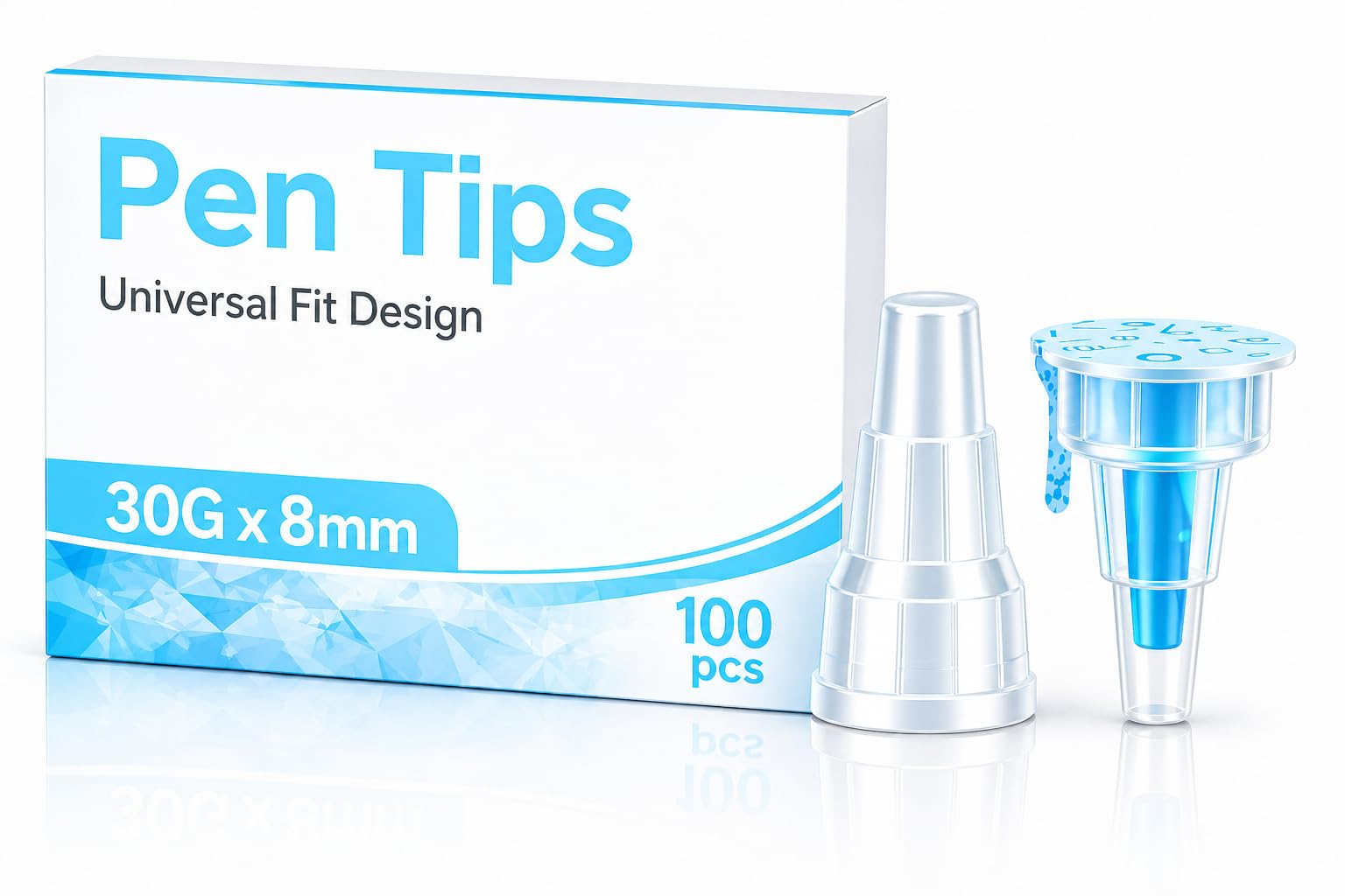 Sterile Einweg Pen Tips 30G (0,30 x 8 mm) – 100 Stück, einzeln verpackt, universell kompatibel, für Labor, Industrie und Kosmetikanwendungen