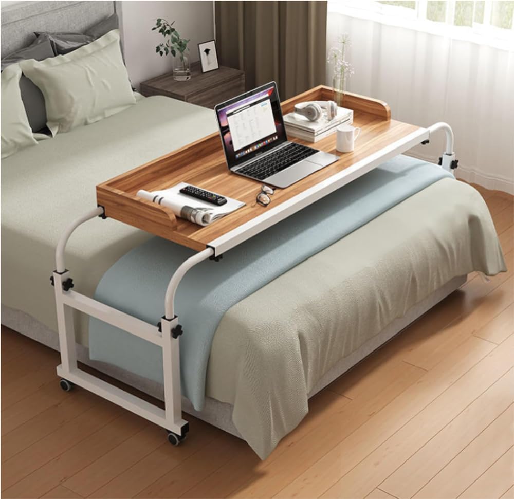 Tavolo per laptop con ruote, carrello regolabile per letto matrimoniale o king size, supporto portatile per casa, ufficio e tempo libero
