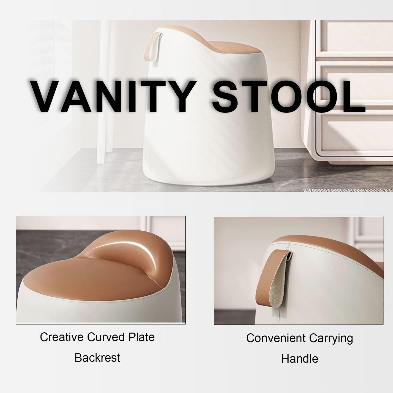 Moderno sgabello girevole bianco – sedia rotonda imbottita morbida per trucco per camera da letto e salone, elegante e confortevole, ideale per toelettatura di bellezza e uso multifunzionale
