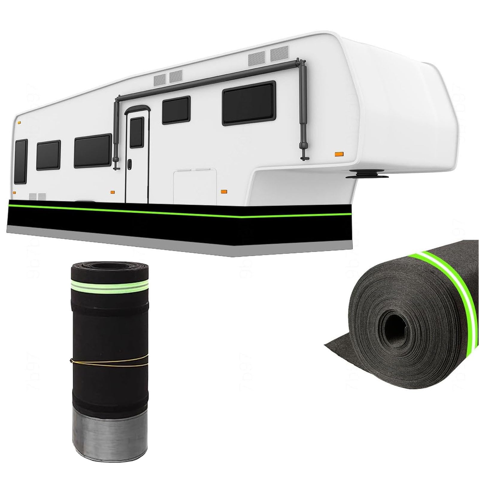 Faldón para Autocaravana de Fácil Instalación para Invierno, Aislante con Malla de Hierro Inferior, para Caravana Quinta Rueda con Banda Reflectante(Hight 2.95ft,52ft/16m Length)