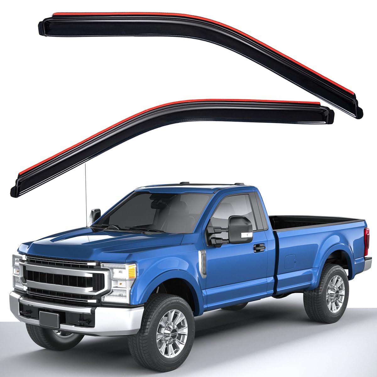 Lightronic WV192452 in-Channel Side Window Deflectors Visors Vent Rain Guards, Dark-Smoke, Fits 2017-2024 Ford F-250/F-350/F-450 Super Duty Regular Cab, SuperCab, Crew Cab, 2-Pieces Set, Front Only