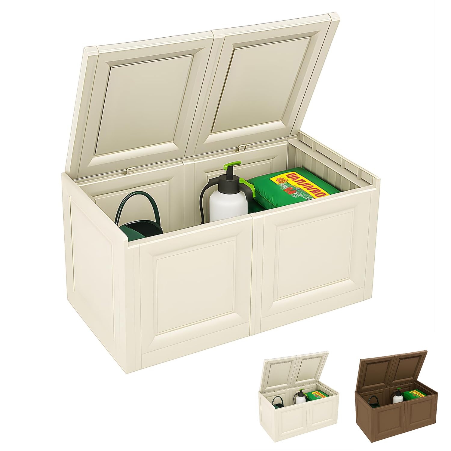 PALUPLUS Baule in Plastica a 2 Moduli con Quadrati, Misura 86x40x42 cm, Cassapanca Effetto Legno, Mobile Contenitore da Interno ed Esterno, Made in Italy, Portata 30 Kg -501C -8,7 (Angora)