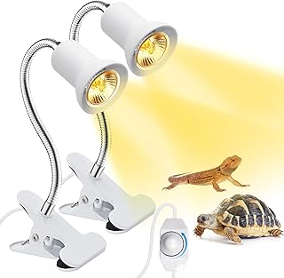 Reptile Heating Lamp, 2 Pcs Turtle Heating Lamp for Chicks with Clamp and Dimmable Switch, Adjustable Turtle Tank Heat Lamp, UVB/UVA Basking Heat Lamp for Reptile Tortoise Lizard Snake(No Bulb)