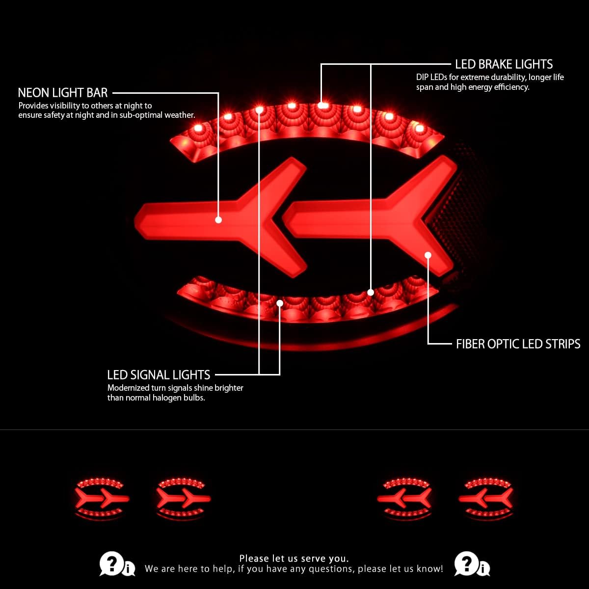 Autozensation Compatible with 1997-2004 Chevy Corvette C5, Black Tail Lights w/LED Tube Bar