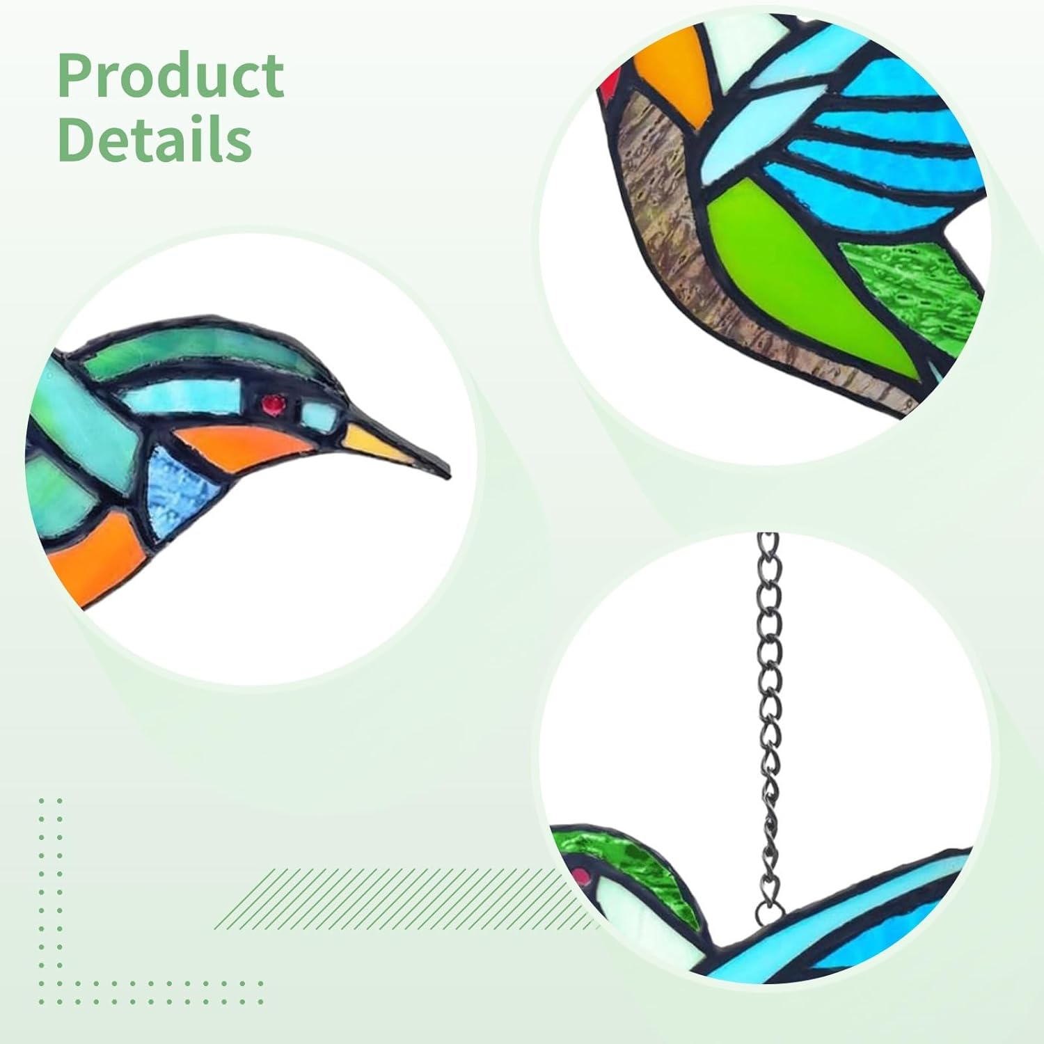 Includes Hooks, Hummingbird Stained Glass 2 Pcs Windows For, Handcrafted Hummingbird Design, Acrylic Vibrant Window Decoration Hanging