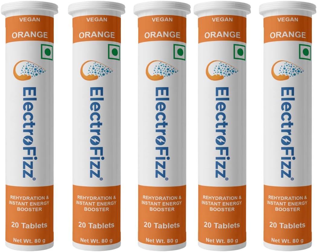 ElectroFizz Electrolyte Instant Energy and Hydration Sports Drink -100 Effervescent Tablets (Pack of 5 tubes) (Orange)